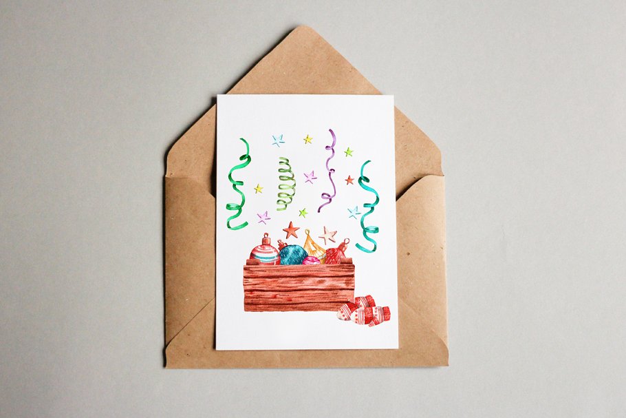 圣诞老人的小帮手水彩插画素材插图(3)