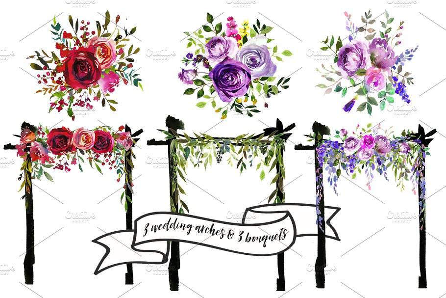 海景水彩场景设计素材包 Watercolor Trees Palms SeaScape Kit.插图(5)