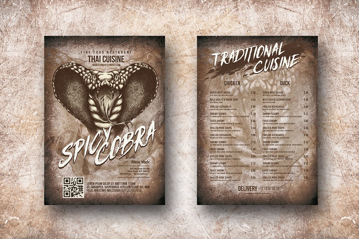 泰国特色菜餐馆菜单设计模板合集 Spicy Cobra Thai Food Menu Bundle插图(10)