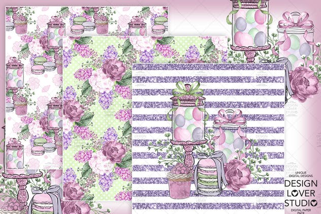 快乐复活节紫色水彩花卉剪贴画素材 Happy Easter digital paper pack插图(1)