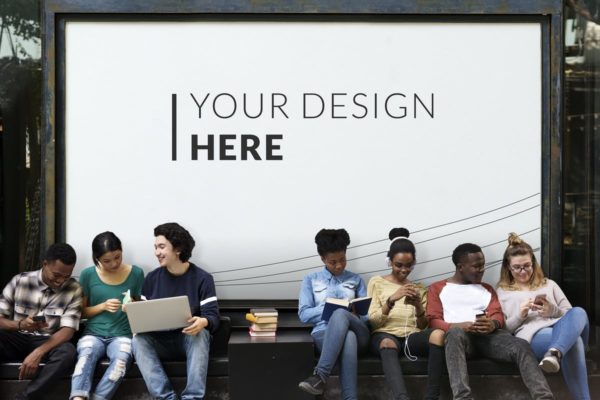 校园巨幅户外广告牌设计样机模板 People Students Togetherness Technology Mockup