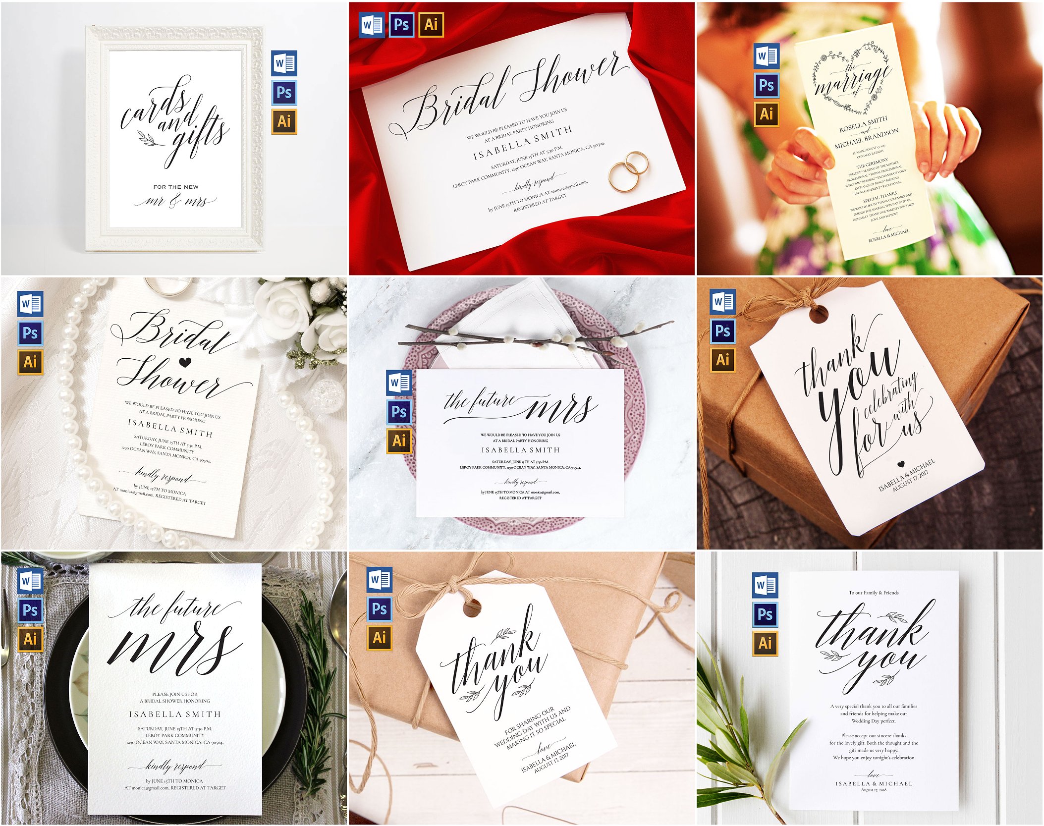 时尚的婚礼邀请函卡片名片设计模板插图(4)