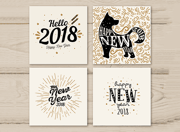 手绘2018新年贺卡矢量素材 Hand drawn greeting cards Free Vector
