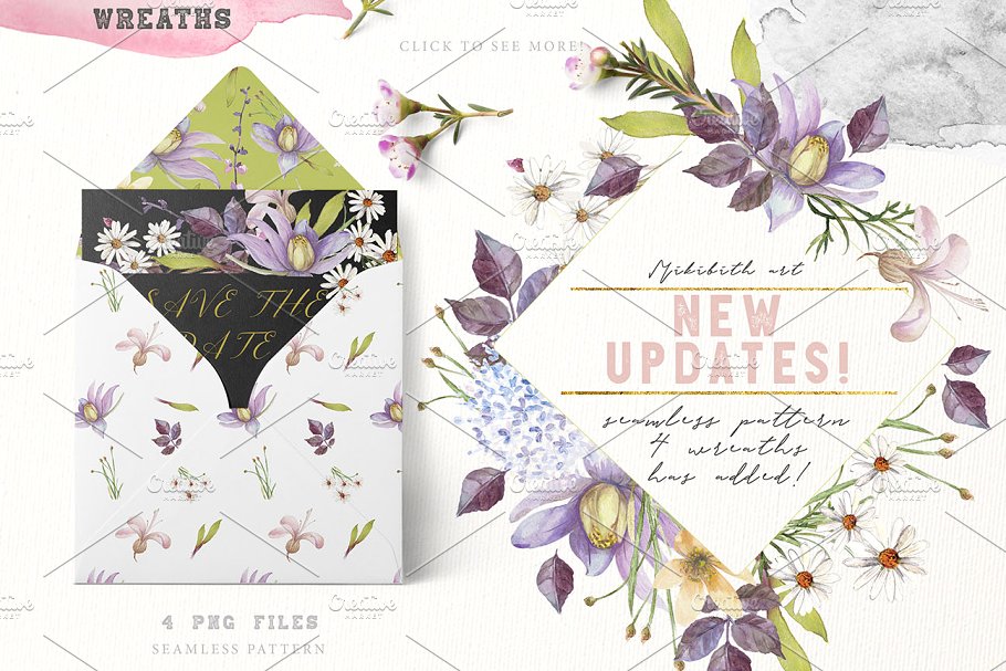 紫罗兰色水彩花卉插画素材 Violaceous watercolors插图(1)