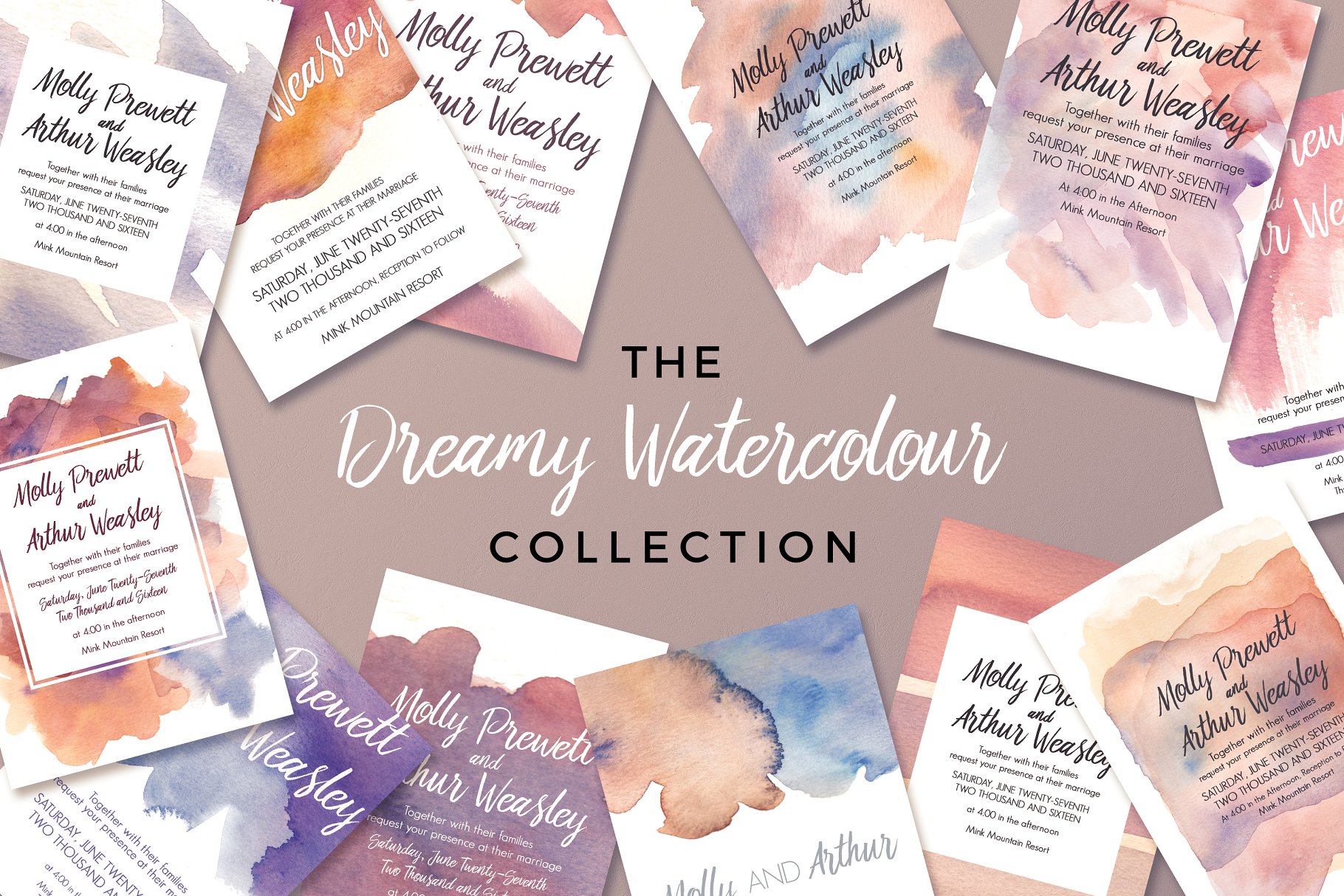 梦幻水彩婚礼邀请函模板合集 The Dreamy Watercolour Collection插图