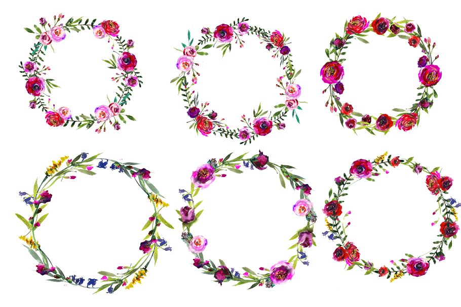 鲜艳的紫色水彩花卉剪贴画 Bright Purple Watercolor Flowers插图(2)