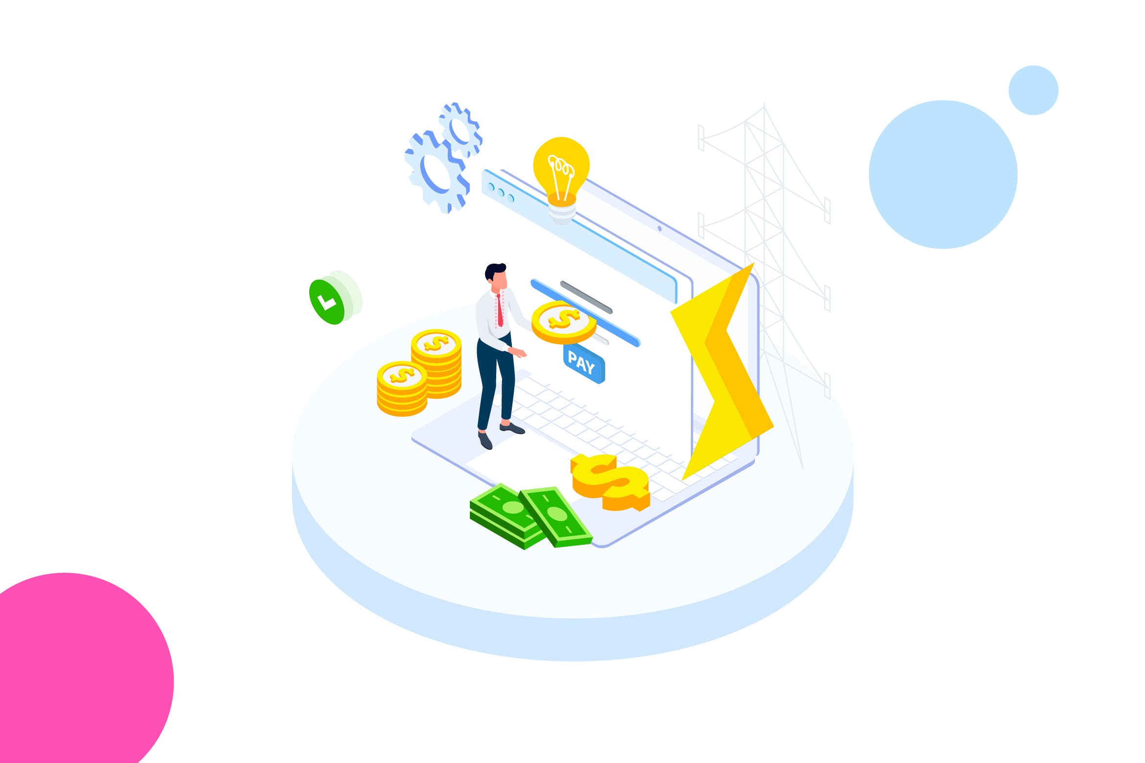 支付交易金融业务场景等距概念插画v3 Pay Money of Finance Isometric Illustration – FV插图