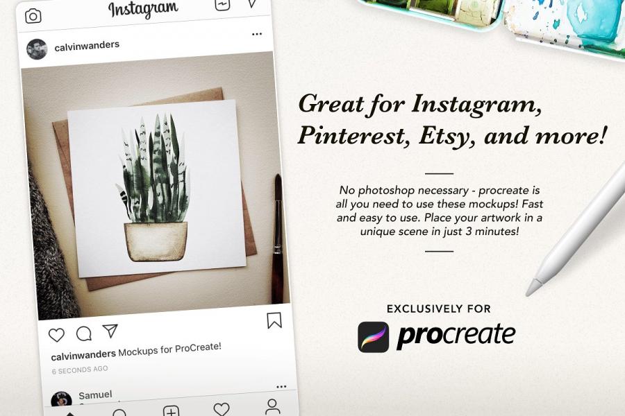 6个适用于Procreate的笔刷艺术品样机插图(1)