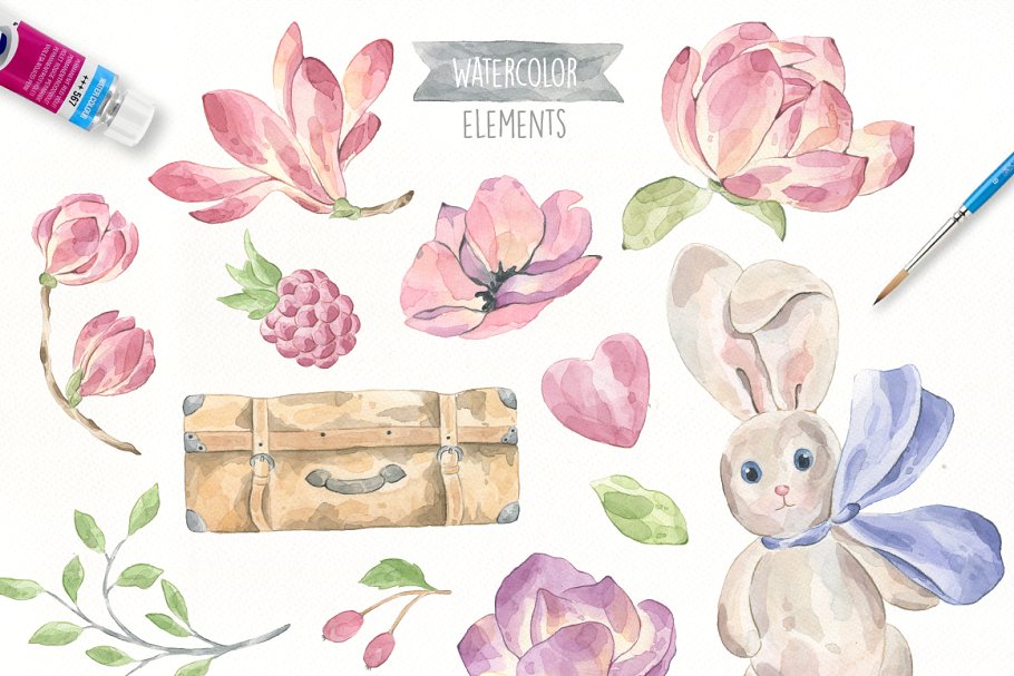 美容化妆主题水彩设计素材 Fairytale Watercolor Collection Pro插图(2)