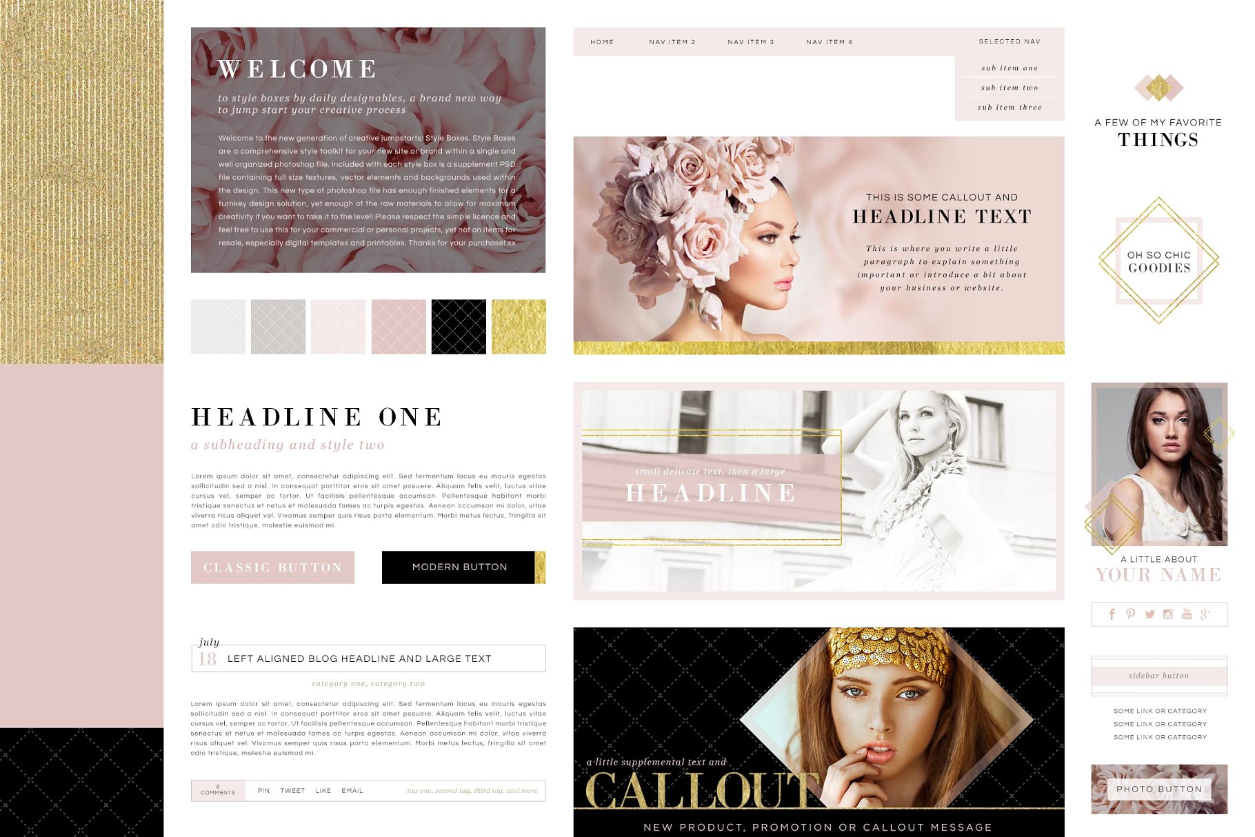 时尚主题博客PSD模板 StyleBox Blog Graphics/Website Kit 1插图(1)