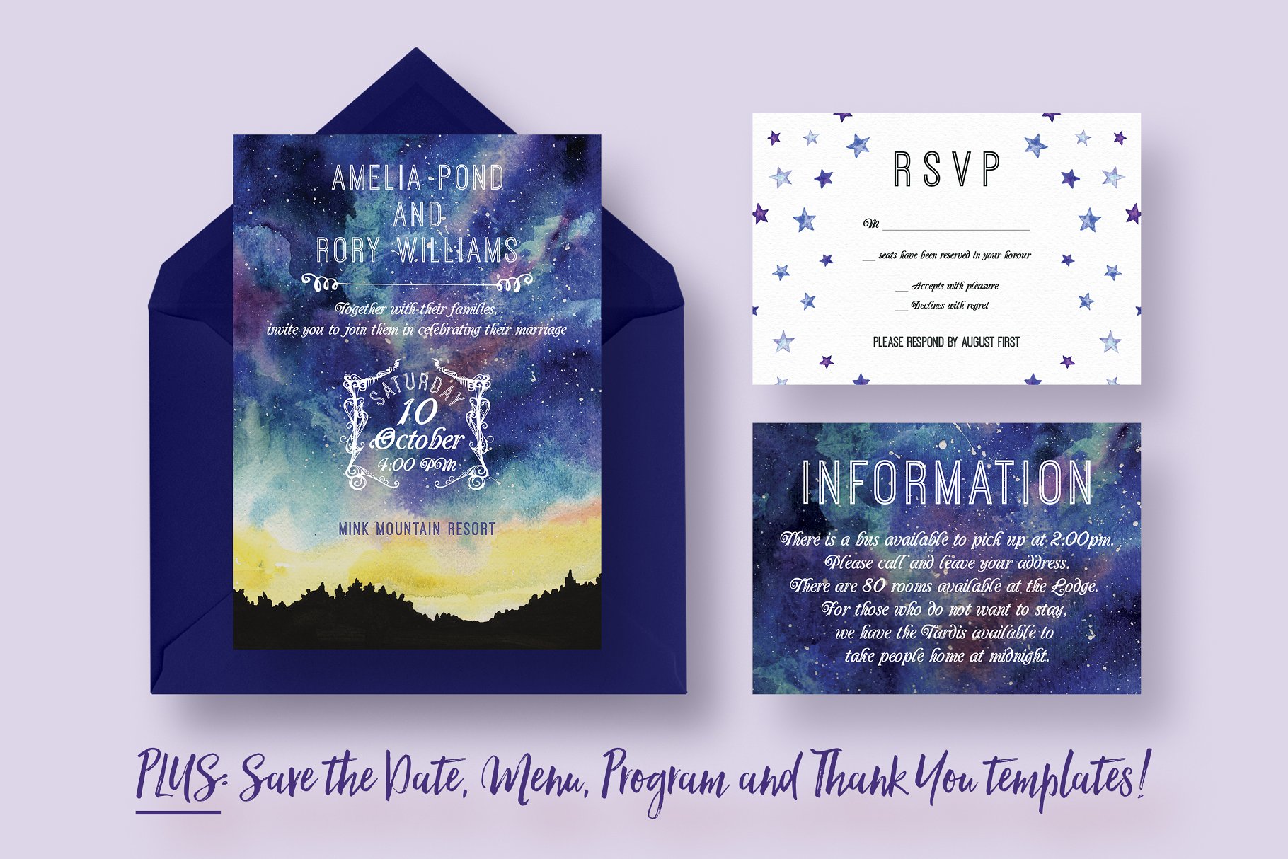 星空主题婚礼邀请函设计模板 Starry Sky Wedding Suite插图