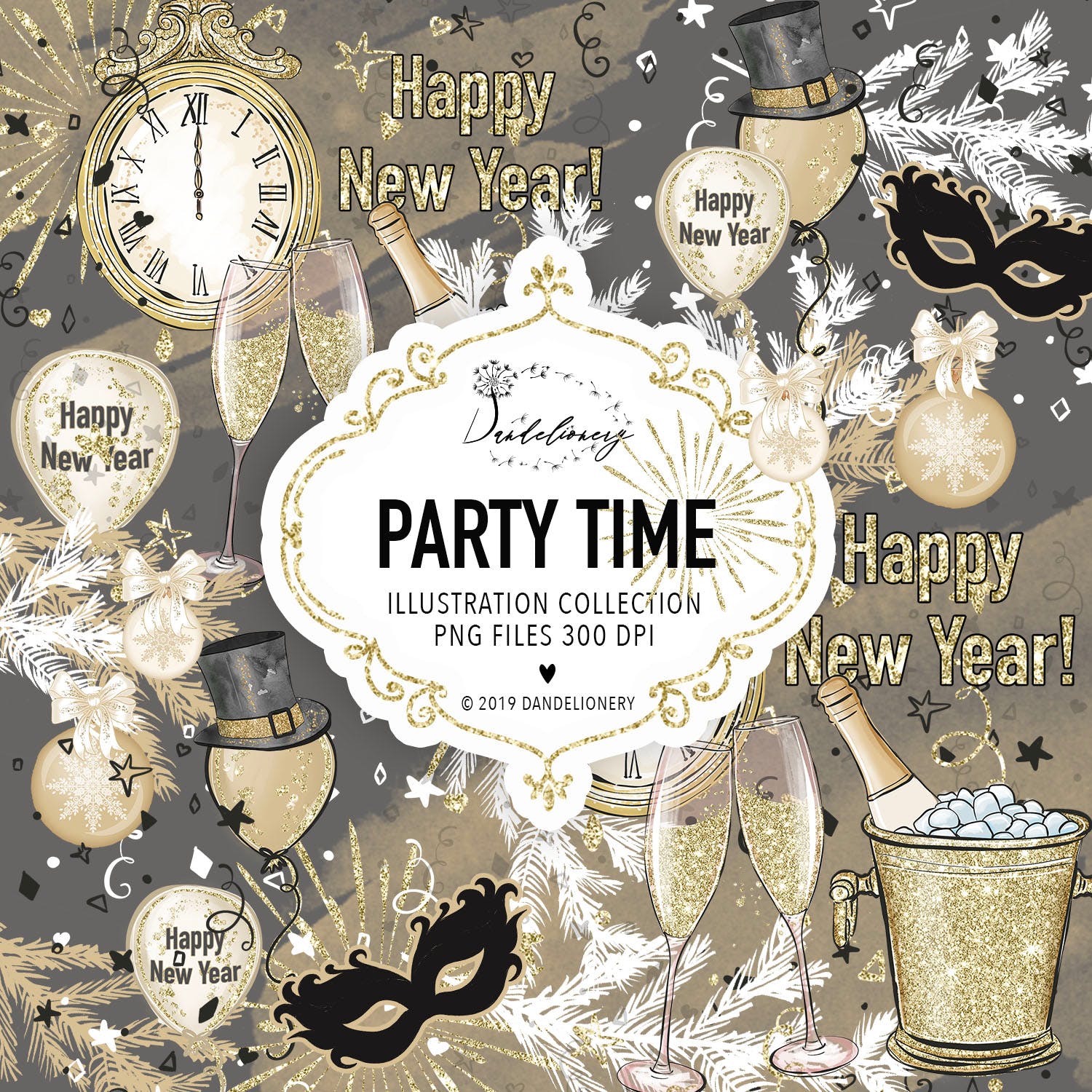 派对时光主题水彩手绘图案素材库精选设计素材 Party Time design插图(1)