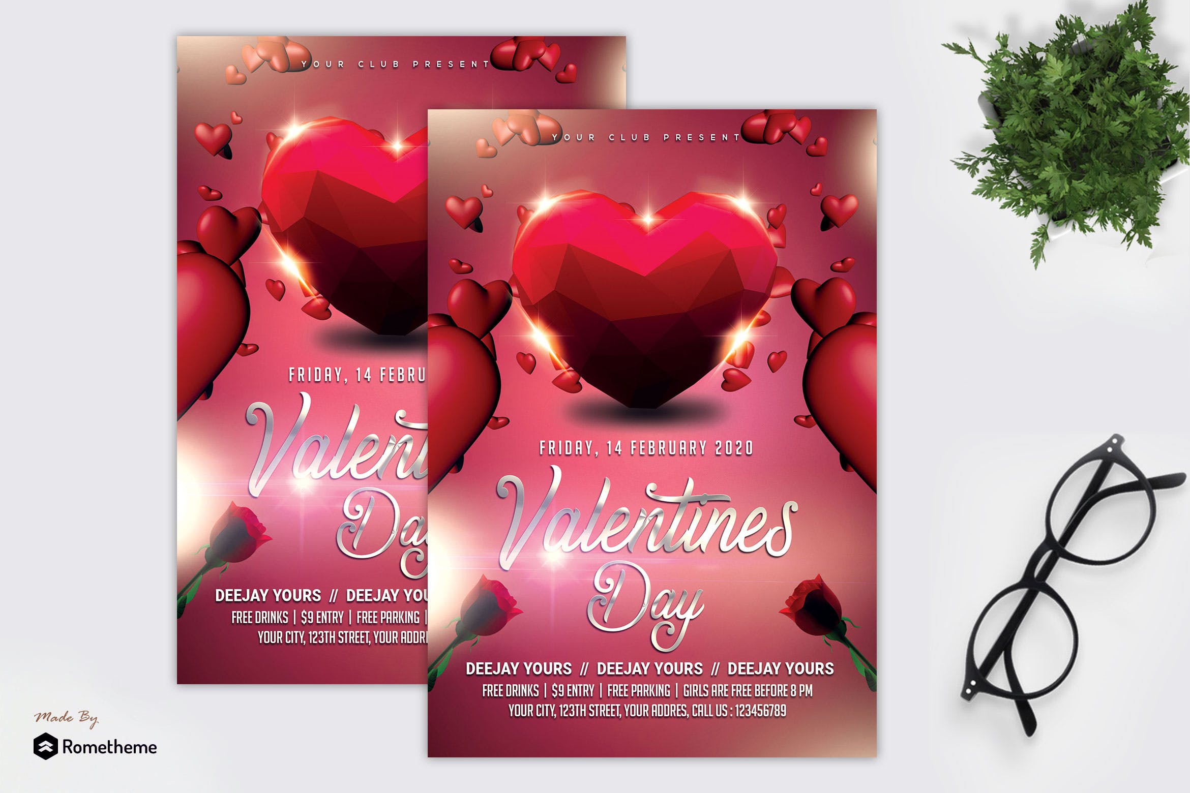 多截面立体心形情人节主题海报传单素材库精选PSD模板 Valentine – Flyer MR插图
