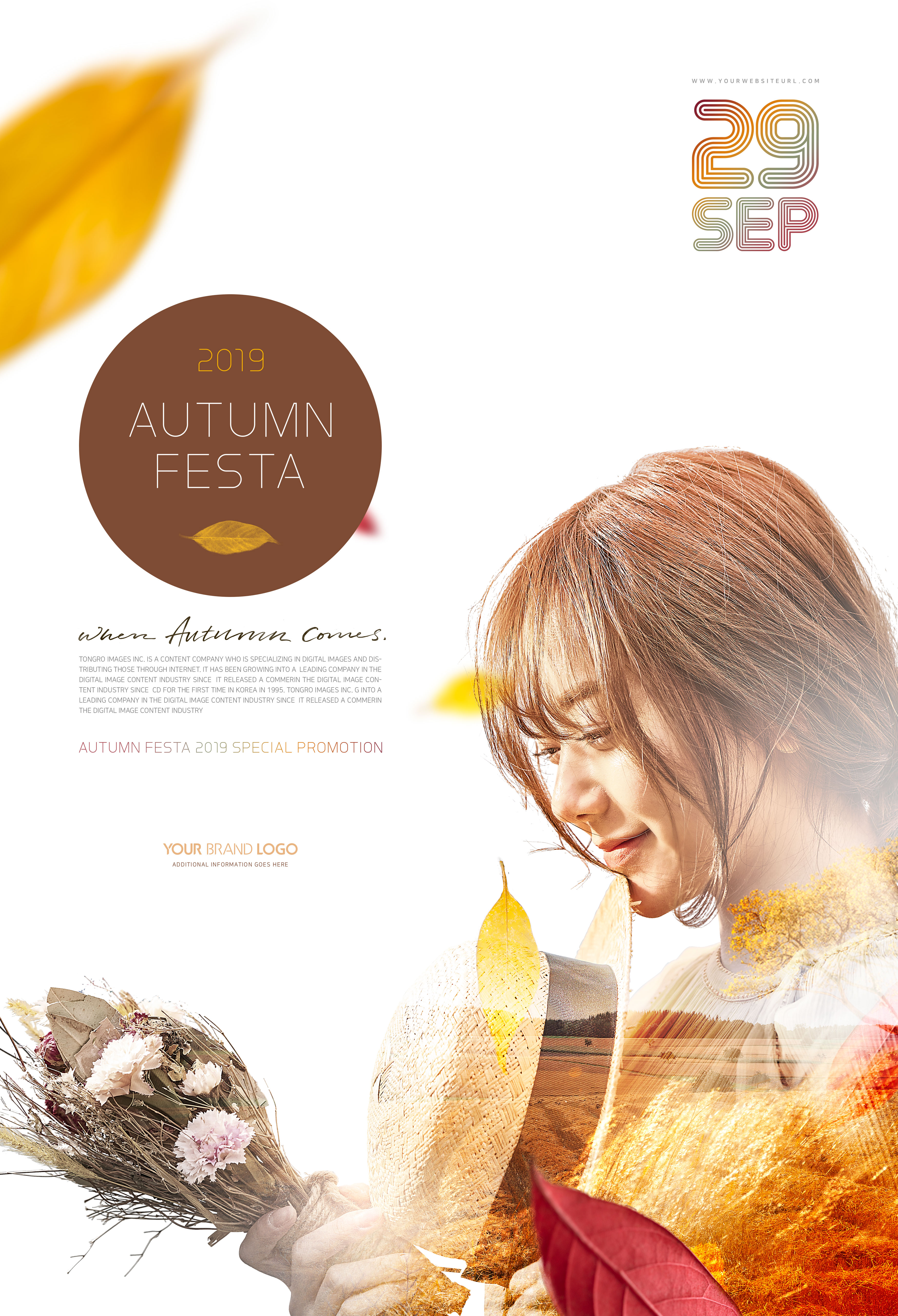 橙色秋天主题双重曝光海报模板[PSD]插图