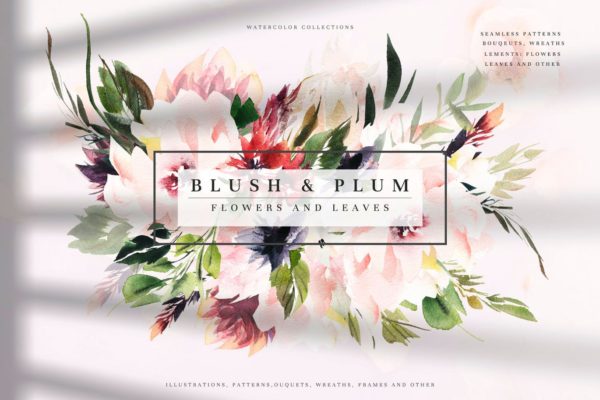 腮红色水彩花卉手绘高清PNG素材 Watercolor Blush &amp; Plum