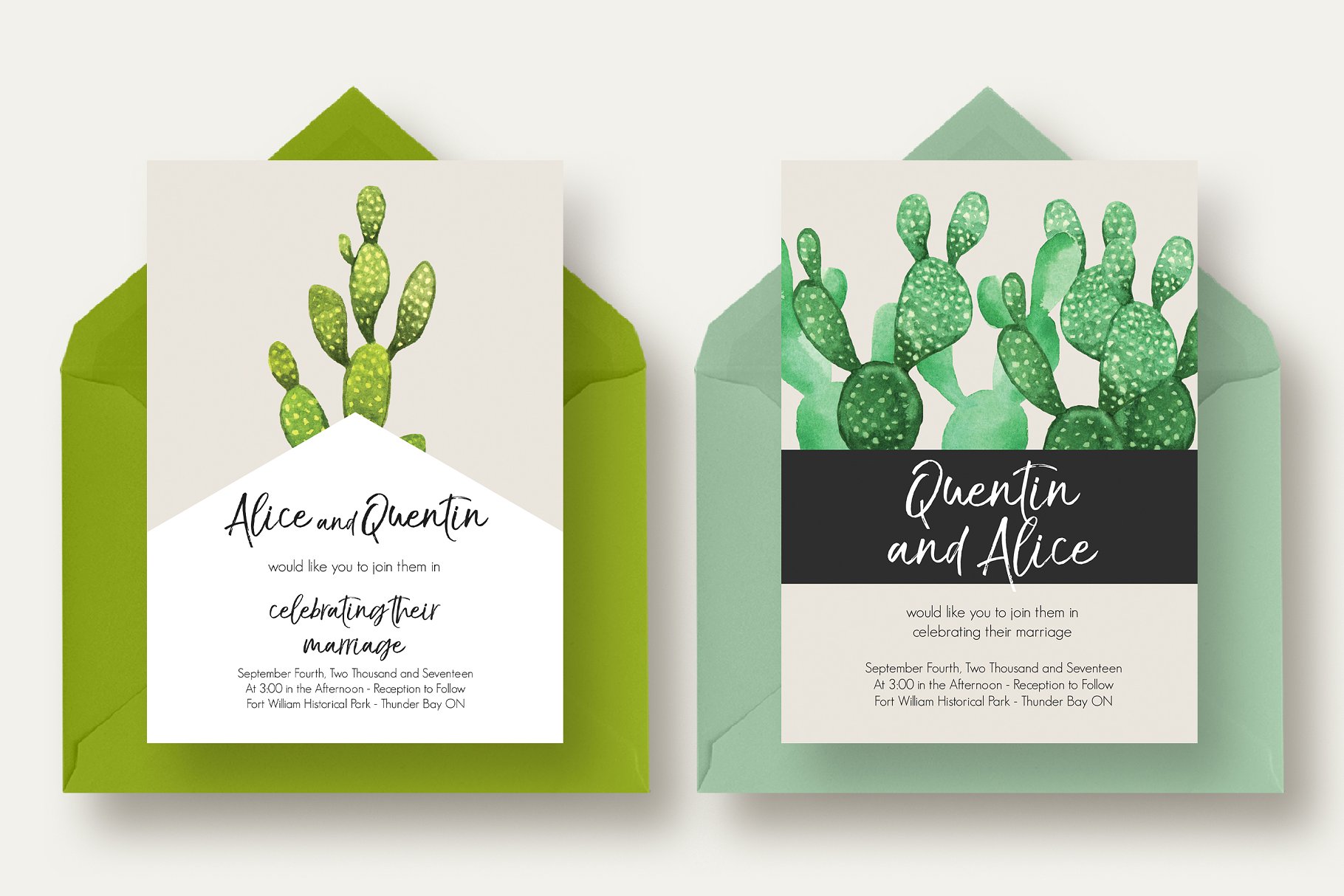 绿色仙人掌婚礼邀请函套装 Cactus Wedding Suite插图(2)