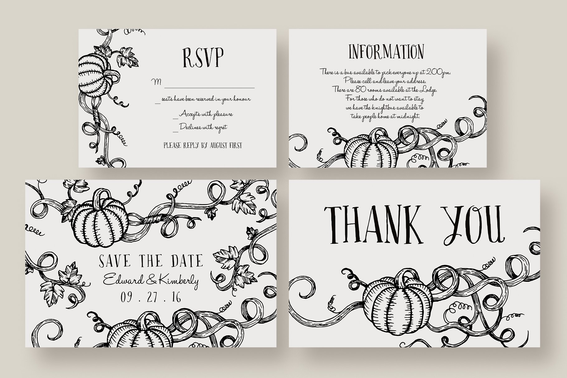 万圣节南瓜婚礼邀请函模板套装 Halloween Pumpkin Wedding Suite插图(4)