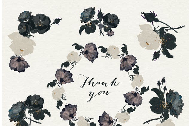 高雅黑色玫瑰手绘水彩剪贴画 Black Roses插图(2)