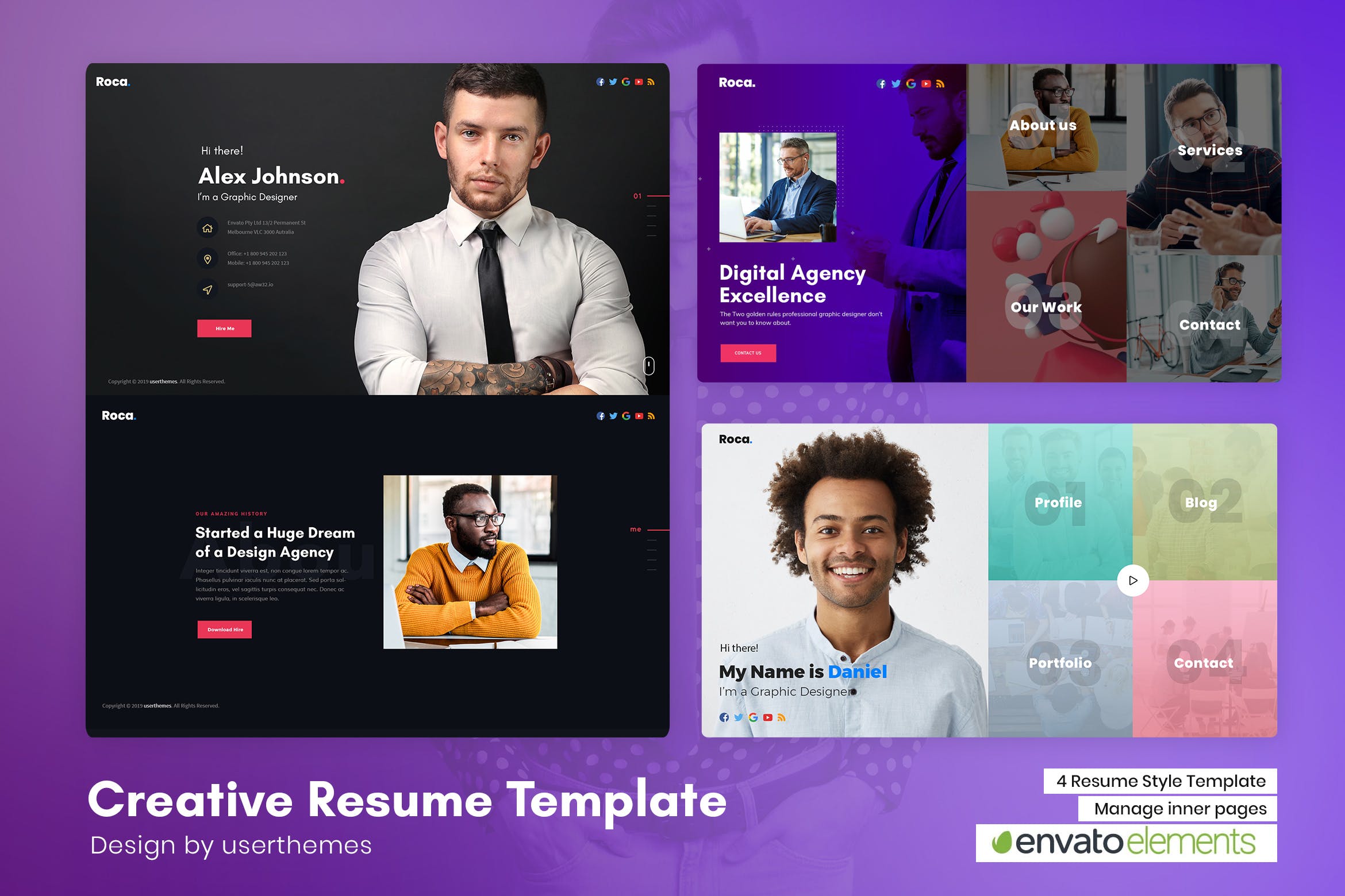 创意设计师个人简历网站设计PSD模板 Rosa – Creative Personal CV/Resume PSD Template插图