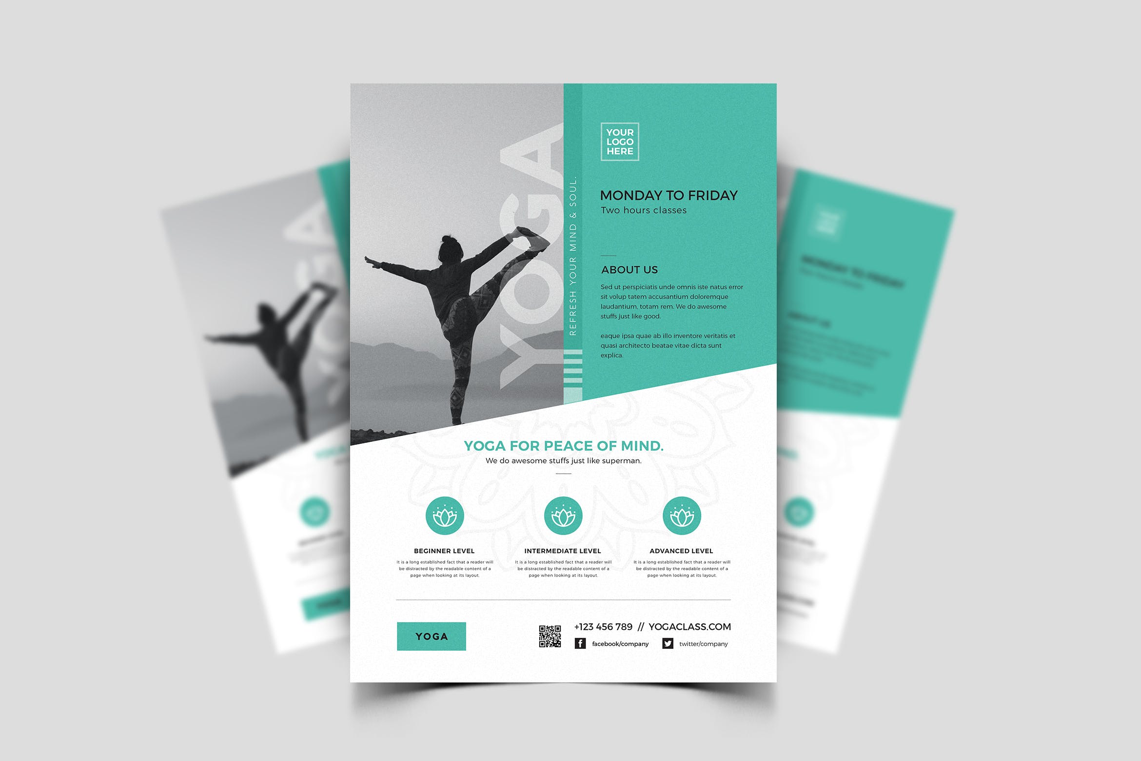 瑜伽培训机构宣传单设计模板 Yoga Flyer插图