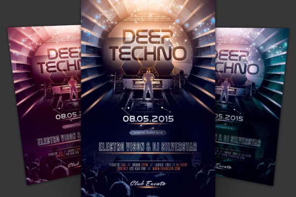 夜总会/KTV/酒吧宣传海报传单素材库精选PSD模板 Deep Techno Flyer