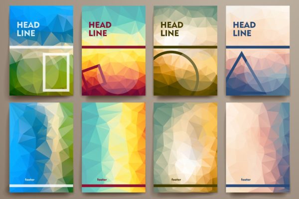 一套抽象多边形风格的小册子 Abstract brochures in poli style