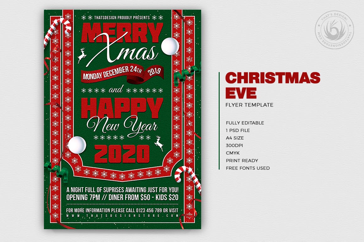 平安夜暨新年活动海报传单设计模板v10 Christmas Eve Flyer Template V10插图(1)
