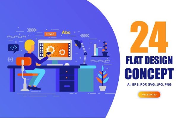 现代平面概念图着陆页模板 Landing Page Templates