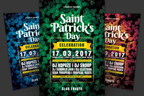 爱尔兰国庆日圣帕特里克节海报传单素材库精选PSD模板 Saint Patricks Day Flyer