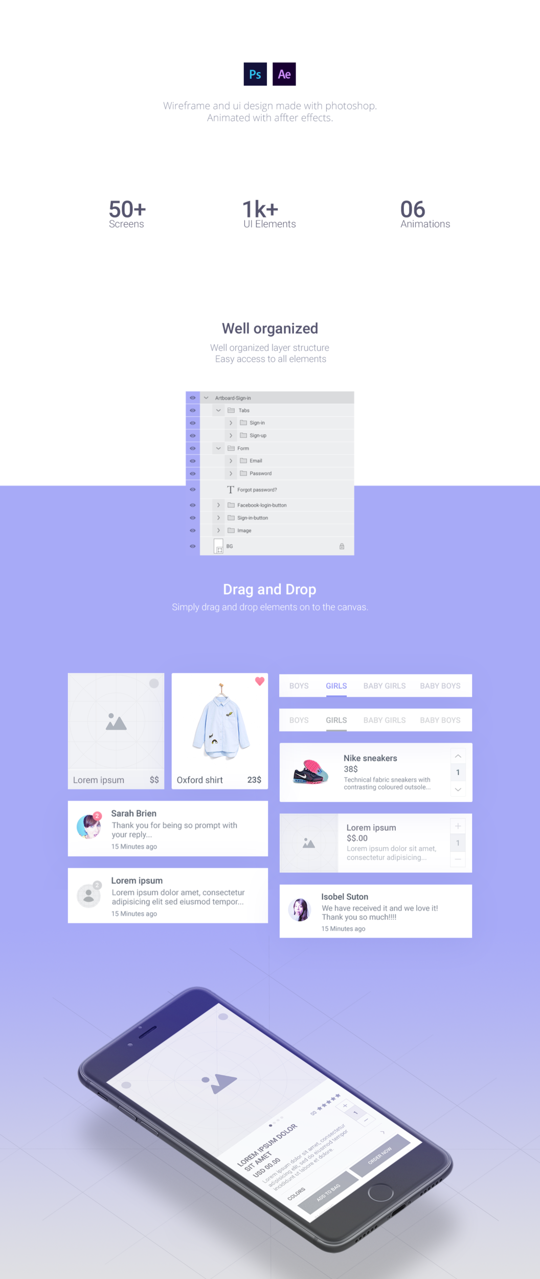 童装电商平台UI kits+原型线框图和交互动画包下载 [AEP、PSD]插图(1)