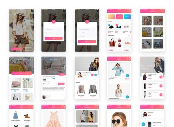 漂亮时尚的女性垂直分类电商APP UI KITS下载[sketch]