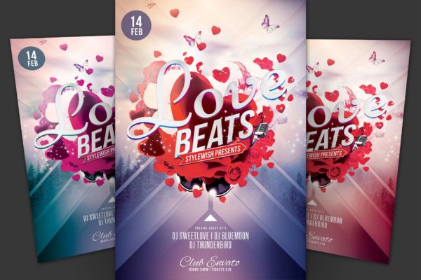 爱情与音乐主题活动海报传单素材库精选PSD模板 Love Beats Flyer