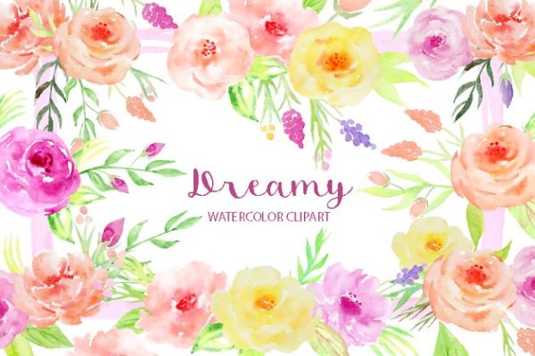 淡雅水彩花卉剪贴画合集 Watercolor Dreamy Collection