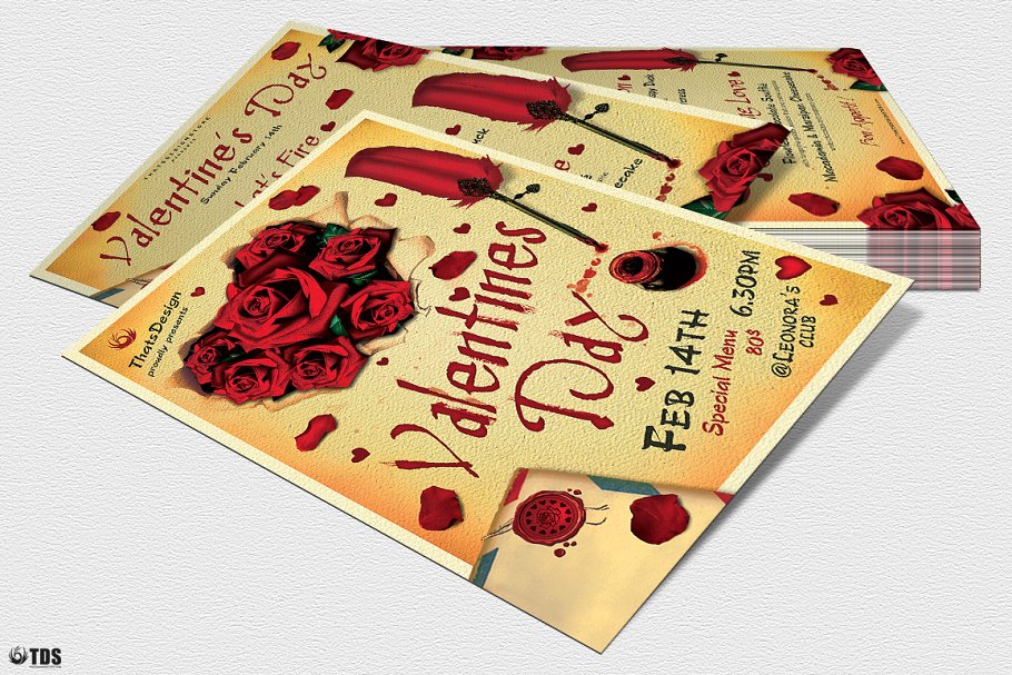 情人节主题传单+菜单PSD模板 V5 Valentines Day Flyer+Menu PSD V5插图(3)