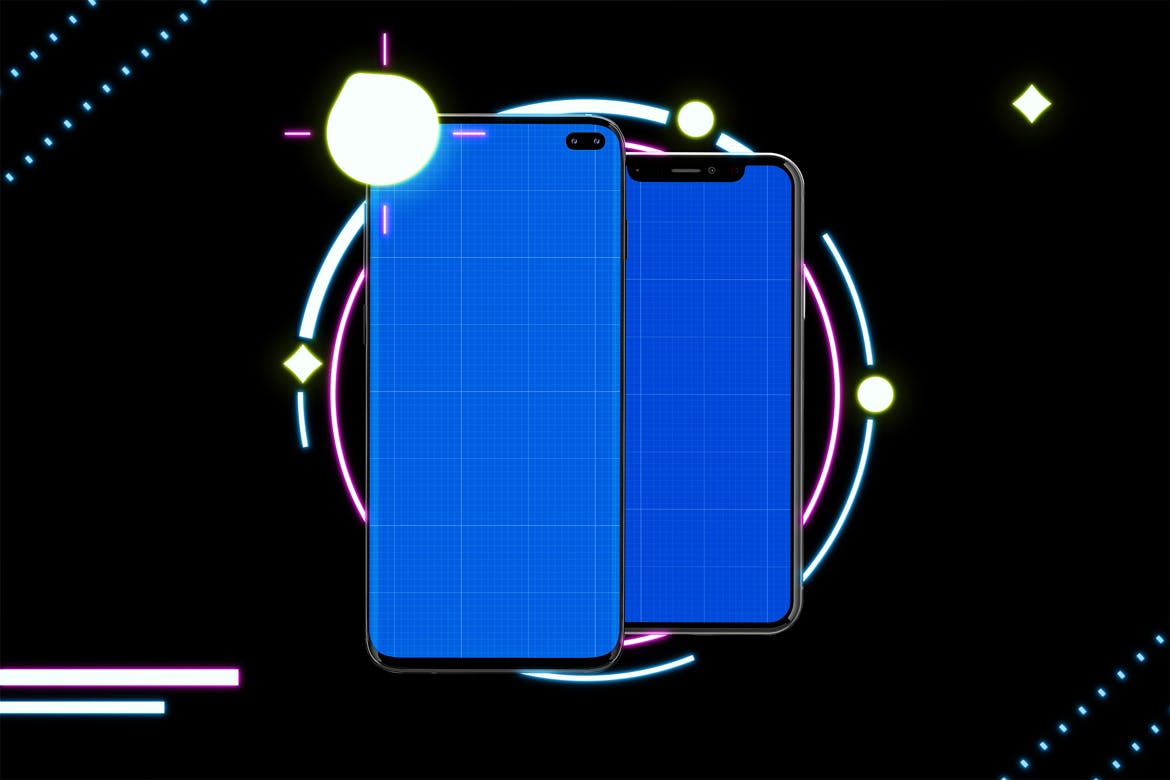 高质量霓虹灯风格iOS/Android手机样机模板 Neon IOS & Android插图(10)