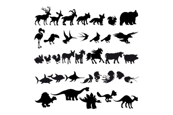 卡通动物剪影矢量插画素材库精选素材 Silhouettes of Cartoon Animals