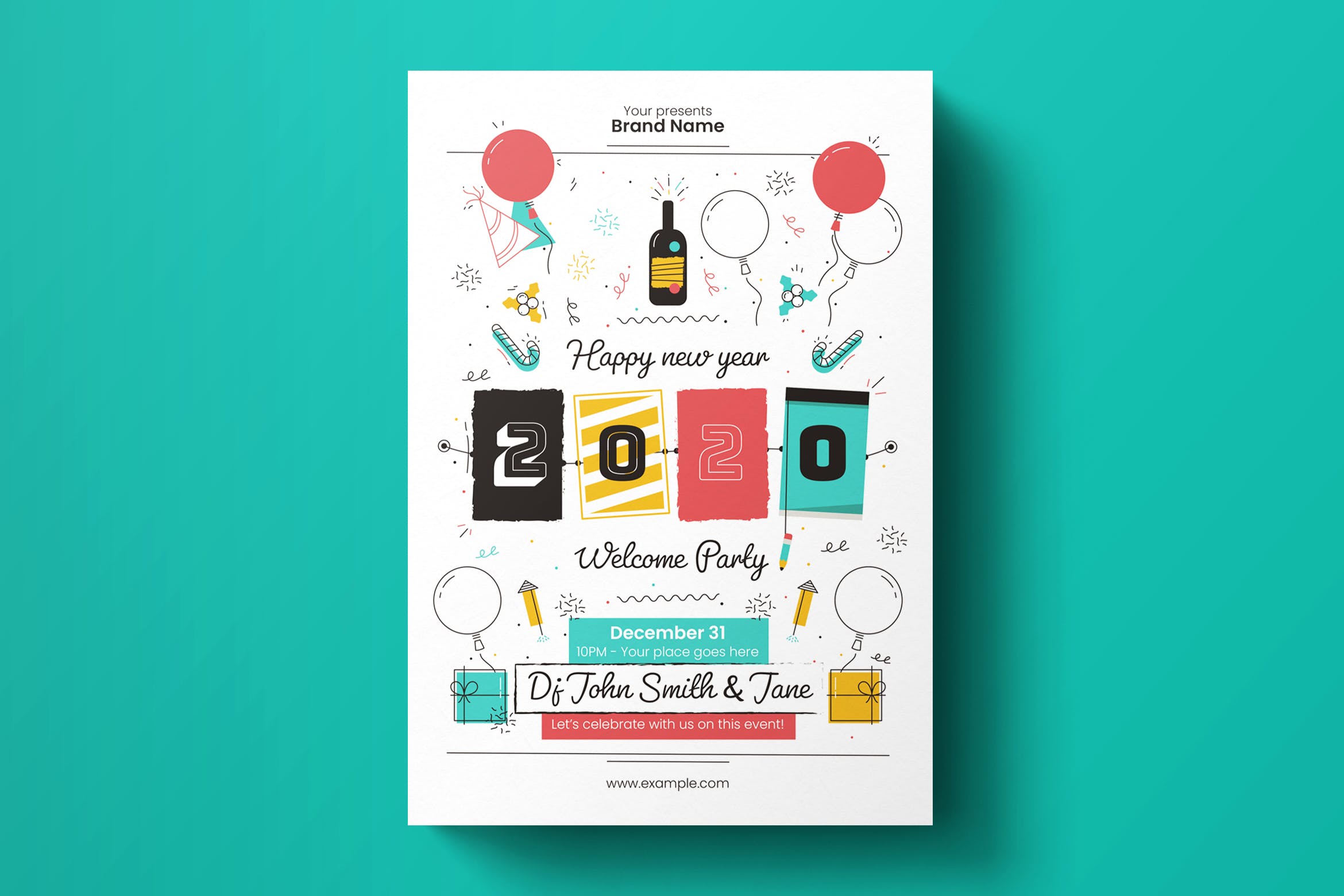 2020年新年主题活动孟菲斯风格海报传单设计模板 New Year Flyer Template插图