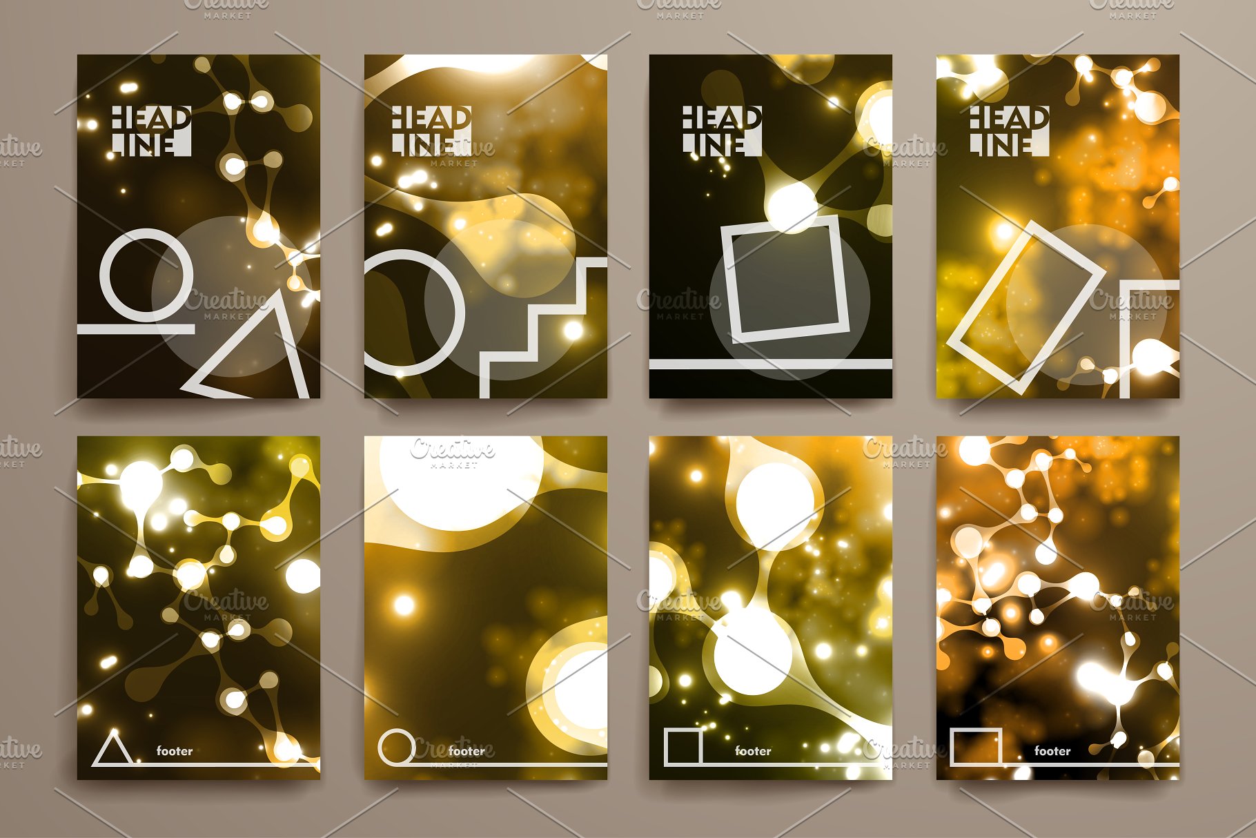 一组炫目霓虹灯图形小册子模板 Big Set of Neon Structure Brochures插图(2)