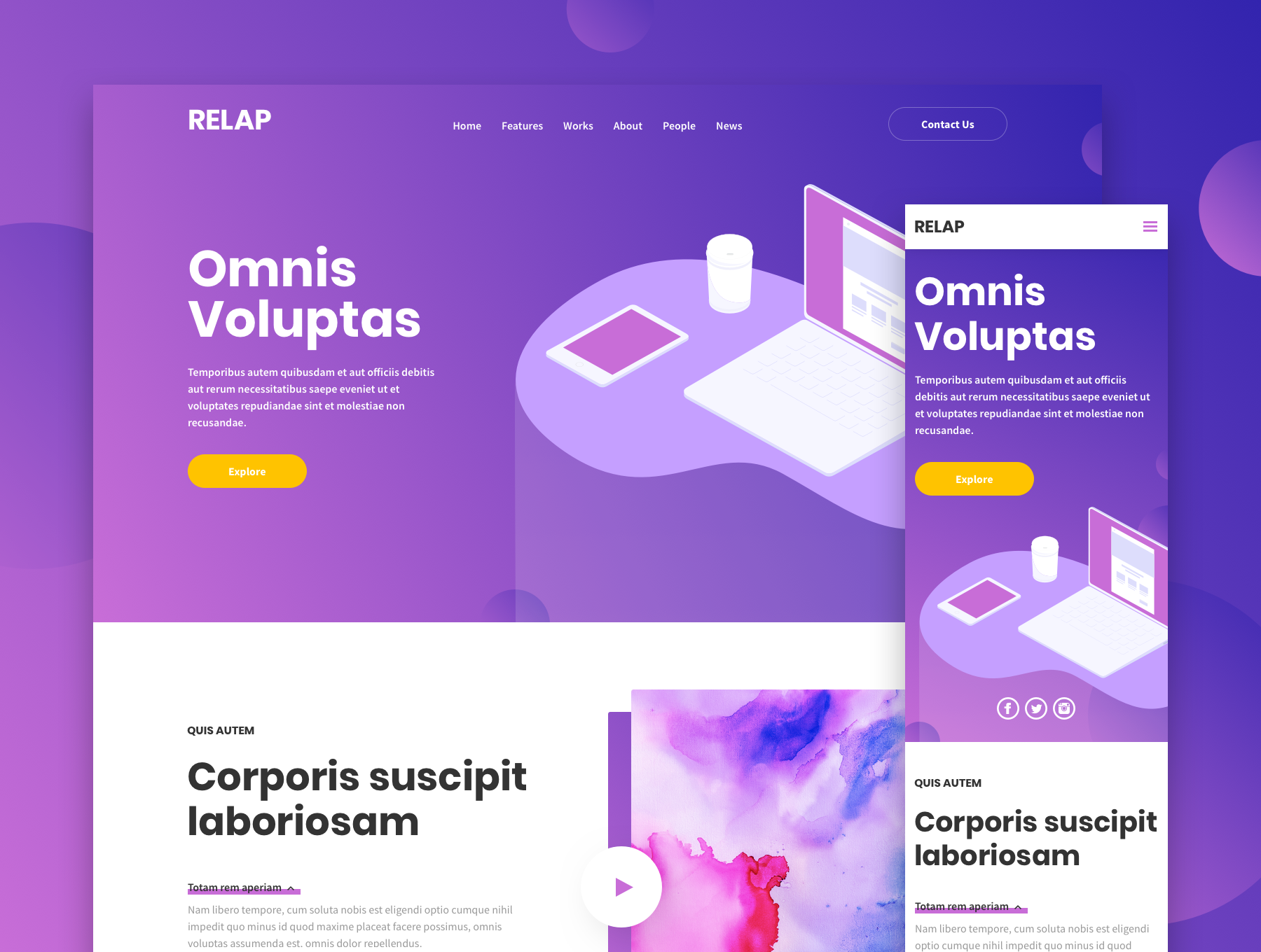 素材库下午茶：时尚的响应式网页着陆页模板企业官网模板下载[XD,Sketch]插图