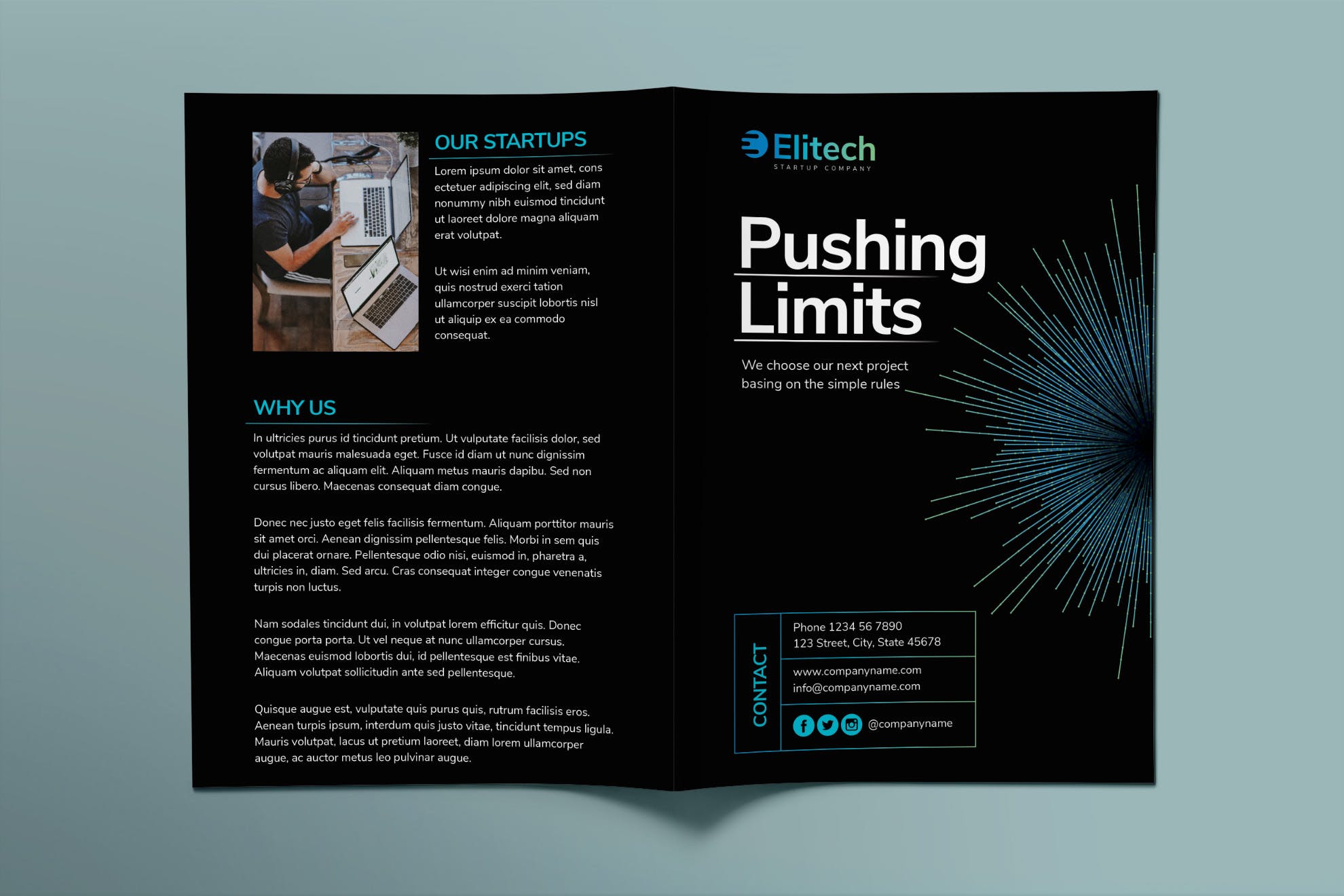 高科技公司对折页宣传单设计模板 Tech Startup Brochure Bifold插图(1)