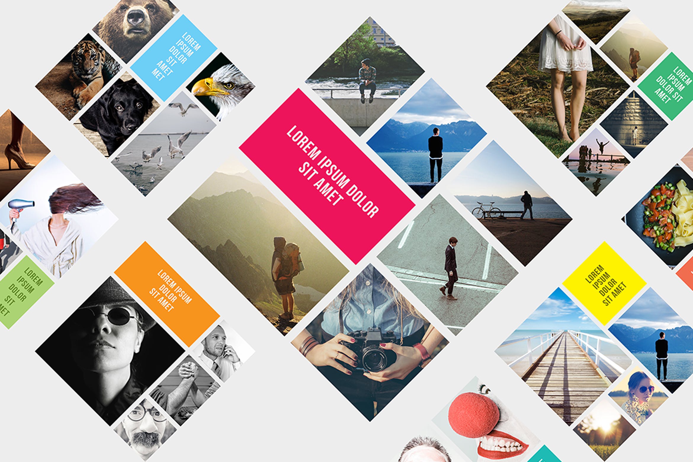 菱形相框照片预览样机素材库精选模板 Rhombic Photo Frame Templates插图