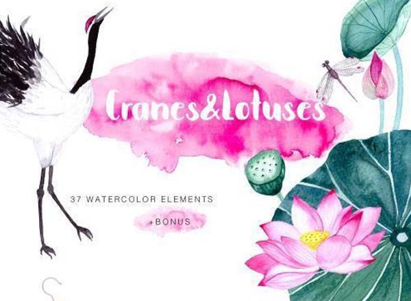 中国风水彩手绘元素无缝背景素材下载[psd,png]