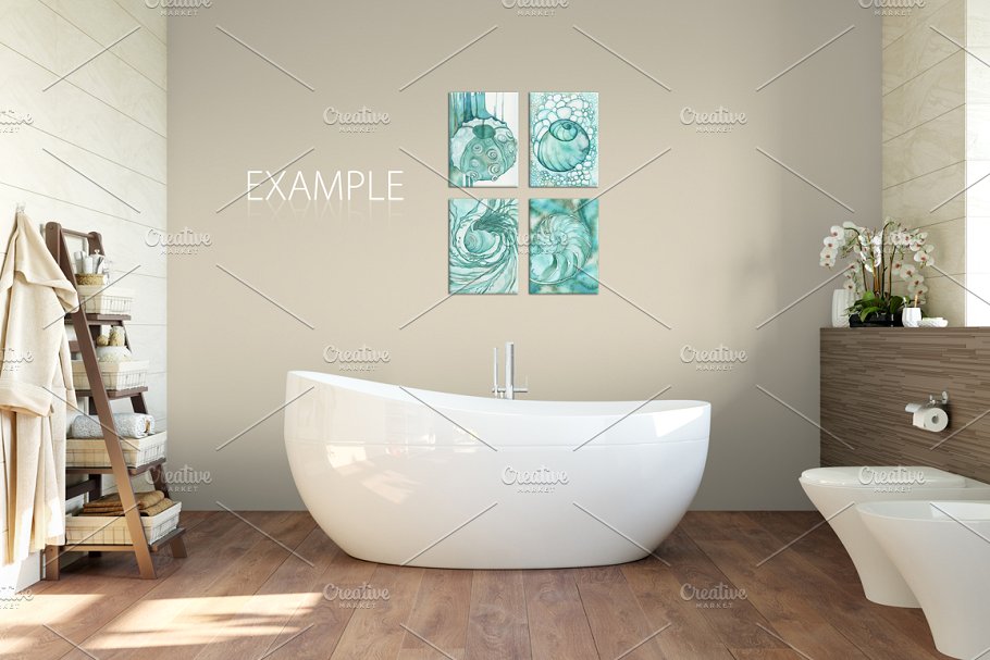 客厅卧室墙纸&相框画框样机模板合集 Interior Wall & Frames Mockup – 2插图(31)