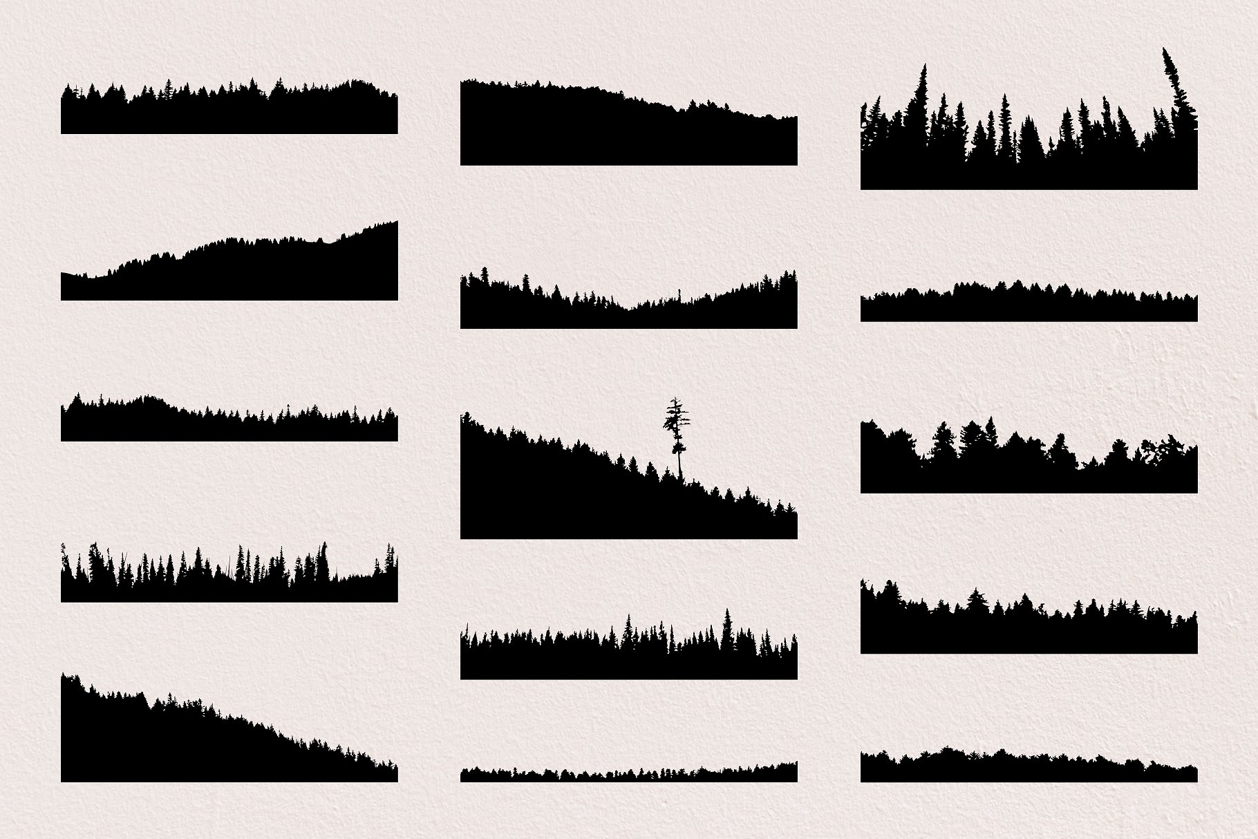 矢量森林树木线条轮廓插画 Vector Tree Line Silhouettes插图(1)