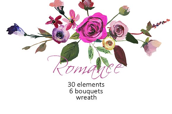 粉红色水彩花卉剪贴画合集 Pink Red AcrylFlowers Clipart插图(2)