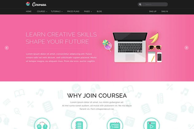 在线教育&线上培训网站PSD模板 Coursea – Online Tutorials & Courses Template插图(1)