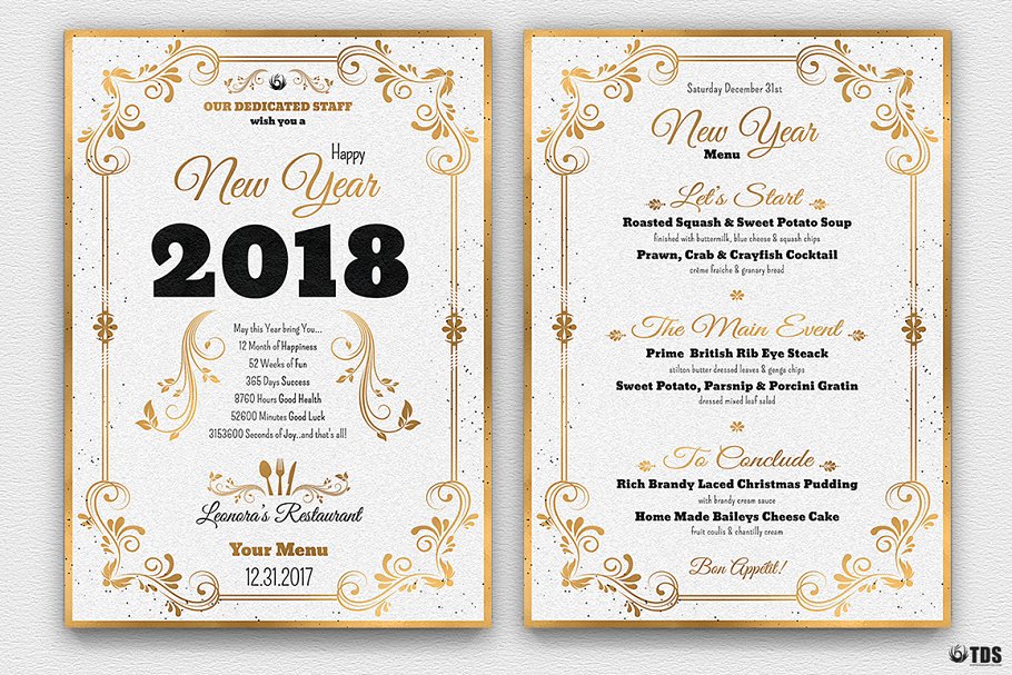 新年主题传单+新年宴会菜单模板 New Year Menu PSD V1插图(3)