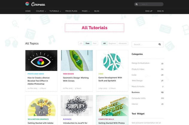 在线教育&线上培训网站PSD模板 Coursea – Online Tutorials & Courses Template插图(6)