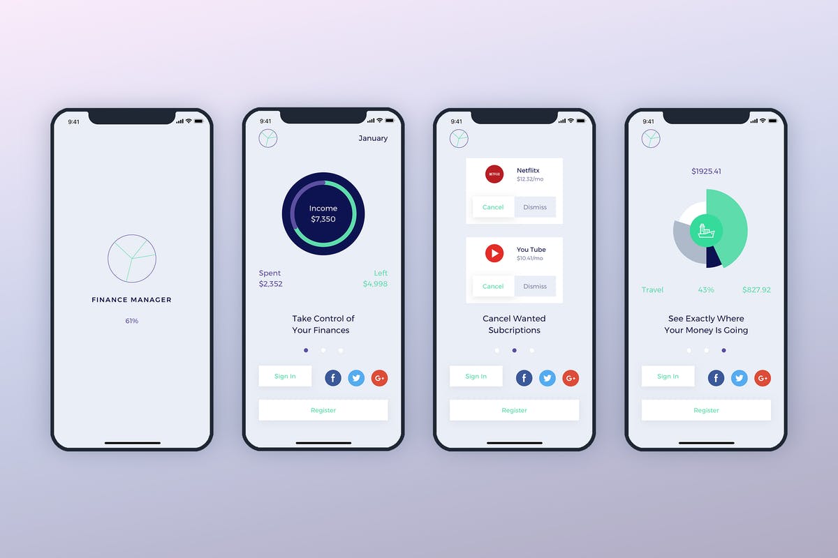 电子钱包手机APP应用启用界面UI设计方案四 Launch Screens Walkthroughs Finance Mobile UI – FP插图