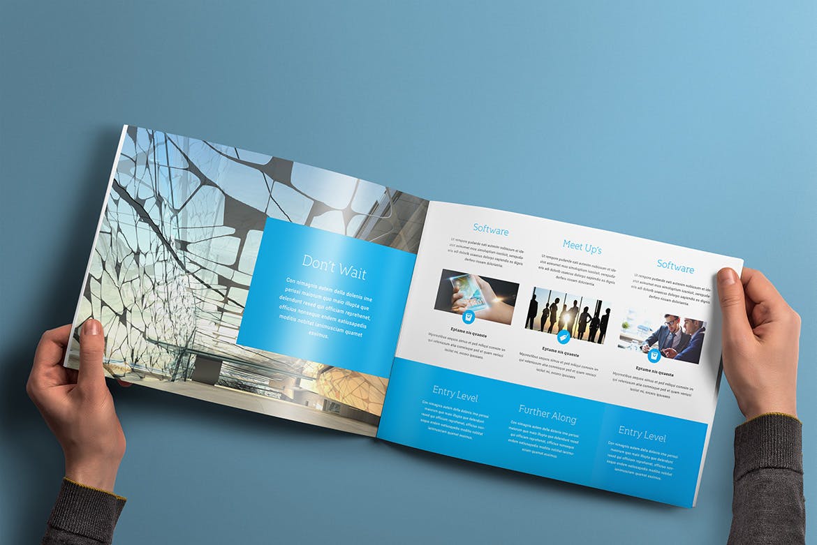 横版设计风格企业宣传册/企业画册内页版式设计样机素材库精选 Landscape Brochure Mockup插图(3)